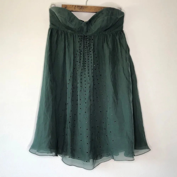 Haute Hippie Green Silk Strapless Rhinestone Detail Empire Waist Dress Size S - Picture 3 of 12